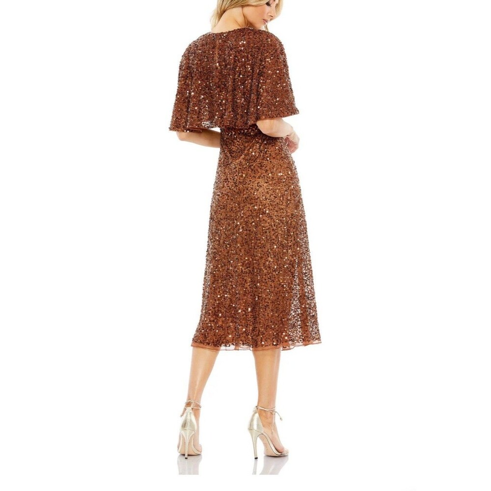 Mac Duggal 5577 Size 6 Copper Sequin Capelet Midi Dress Crystal Waist NWT $498 - Picture 3 of 3